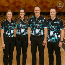 Load image into Gallery viewer, Custom Turquoise Funny Raccoon Bowling Shirt for Men Bowling Jersey Polo &amp; 1/4-Zip Bowling Outfit QZT892