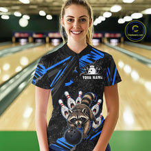 Load image into Gallery viewer, Personalized Blue Raccoon Bowling Shirt for Women Bowling Jersey League Polo &amp; 1/4-Zip Outfit QZT1014