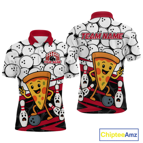 Custom Red Funny Pizza Bowling Shirt Bowling with Food for Men Polo Bowling Jersey QZT799