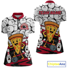 Load image into Gallery viewer, Custom Red Funny Pizza Bowling Shirt Bowling with Food for Women Polo Bowling Jersey QZT799