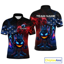 Load image into Gallery viewer, Custom American Flag Bowling Shirt Hero Bowling Ball Pin Polo &amp; 1/4 Zip Bowling Jersey for Men QZT800