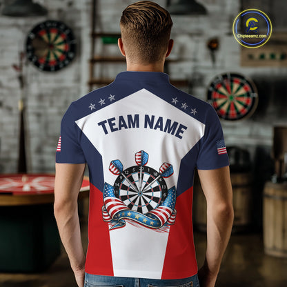 Custom American Flag Dart Shirt for Men Patriotic Dart Team Jersey Dartboard Polo & Quarter-Zip DHT15