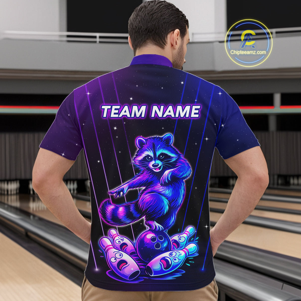 Neon Raccoon Bowling Shirt for Men Custom Bowling Team Jersey Polo & 1/4-Zip Bowling Outfit QZT848