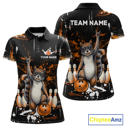 Custom Orange Funny Squirrel Bowling Shirt for Women Bowling Team League Polo & Quarter-Zip QZT982