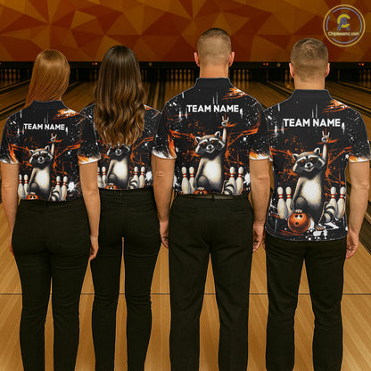 Orange Funny Raccoon Bowling Team Shirt Customized Bowling League Polo & 1/4 Zip Gift for Men QZT852
