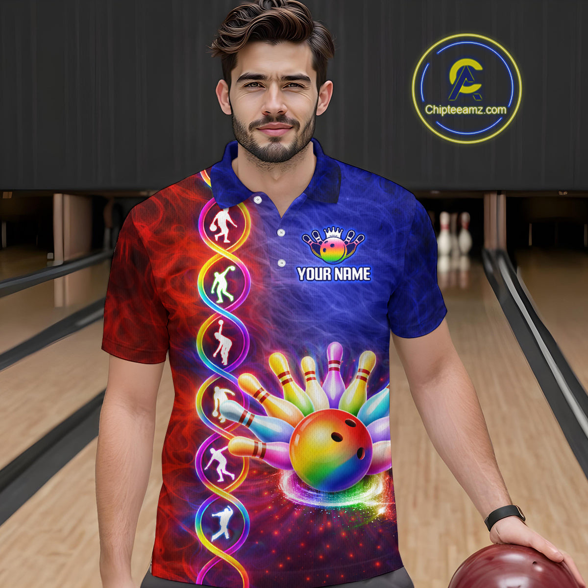 Personalized DNA Bowling Shirt for Men Bowling Team League Polo & 1/4-Zip Bowling Gift QZT854