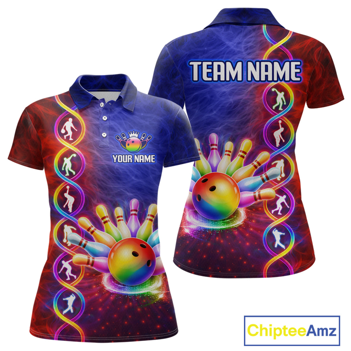 Personalized DNA Bowling Shirt for Women Bowling Team League Polo & 1/4-Zip Bowling Gift QZT854