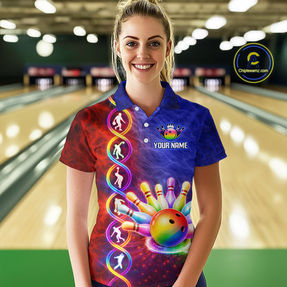 Personalized DNA Bowling Shirt for Women Bowling Team League Polo & 1/4-Zip Bowling Gift QZT854