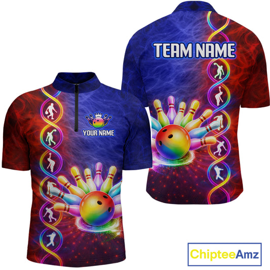 Personalized DNA Bowling Shirt for Men Bowling Team League Polo & 1/4-Zip Bowling Gift QZT854
