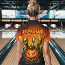 Load image into Gallery viewer, Custom Orange Bowling Team Shirt for Women Funny Pumkin Bowling Jersey Halloween QZT774