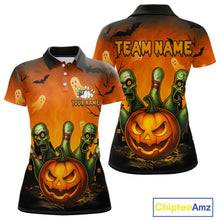 Load image into Gallery viewer, Custom Orange Bowling Team Shirt for Women Funny Pumkin Bowling Jersey Halloween QZT774