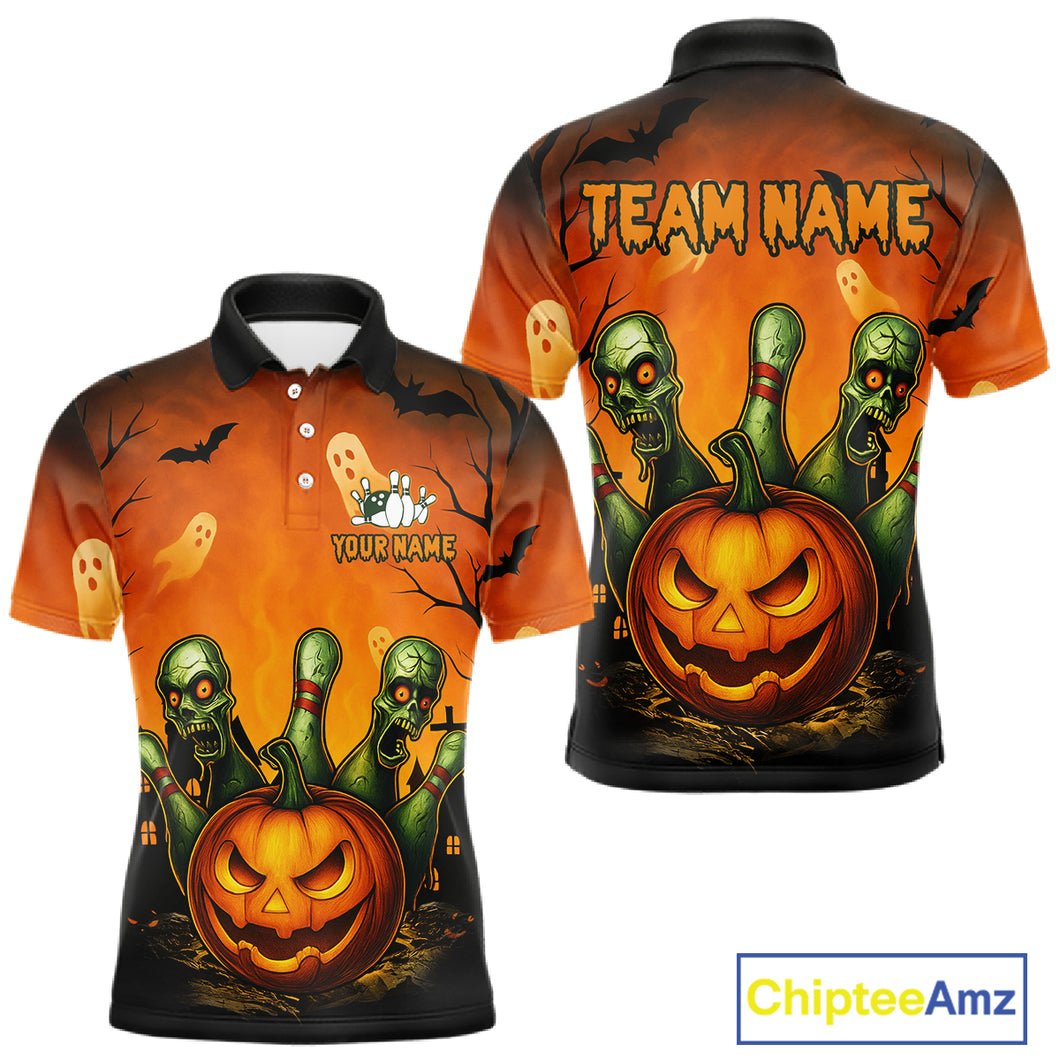 Custom Orange Bowling Team Shirt for Men Funny Bowling Jersey Halloween QZT774