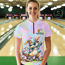 Load image into Gallery viewer, Custom Funny Bunny Bowling Team Shirt for Women Easter Bowling League Jersey Polo &amp; 1/4-Zip QZT938