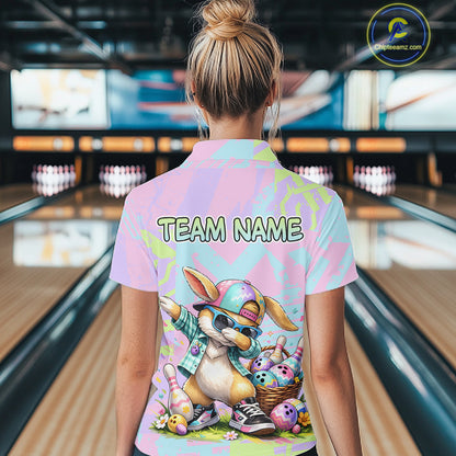 Custom Funny Bunny Bowling Team Shirt for Women Easter Bowling League Jersey Polo & 1/4-Zip QZT938