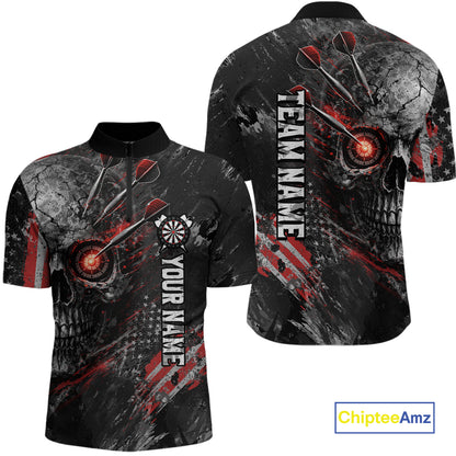 Personalized Skull Dart Team Shirt for Men Custom Red Dart Jersey Polo & 1/4-Zip Dartboard Shirt Outfit DHT23
