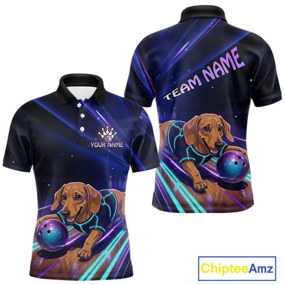 Neon Funny Dachshund Bowling Shirt Custom Bowling Team Jersey for Men Polo & Quarter-Zip Bowling Outfit QZT940