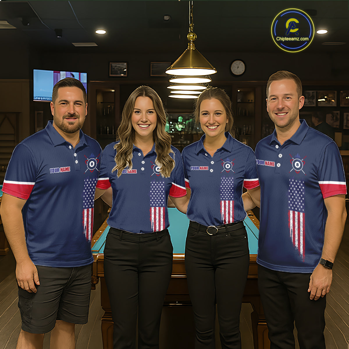 Custom American Flag Navy Eagle Billiards Shirt for Women 8 Ball Pool Team Jersey Billiard Gift BHT101