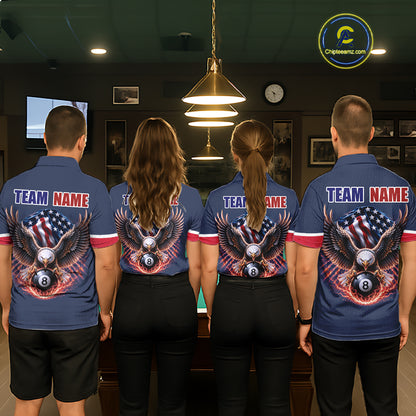 Custom American Flag Navy Eagle Billiards Shirt for Women 8 Ball Pool Team Jersey Billiard Gift BHT101