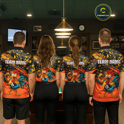 Custom Orange Funny Chicken Billiard Shirt, 8 Ball Pool Team Jersey for Men, Polo & 1/4 Zip BHT106