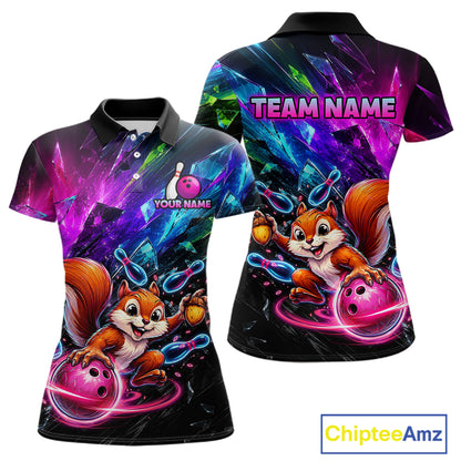 Custom Funny Squirrel Bowling Shirt, Colorful Bowling League Jersey for Women, Bowling Outfit QZT1204