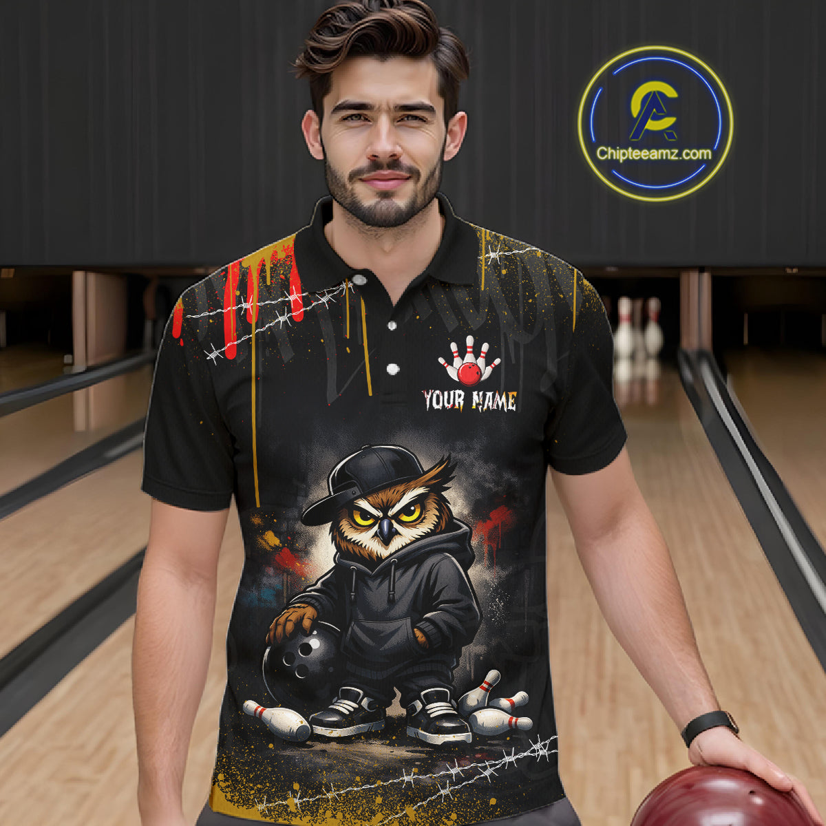 Personalized Owl Bowling Jersey Bowling Team Shirt Polo & 1/4-Zip Bowling Outfit for Men QZT865