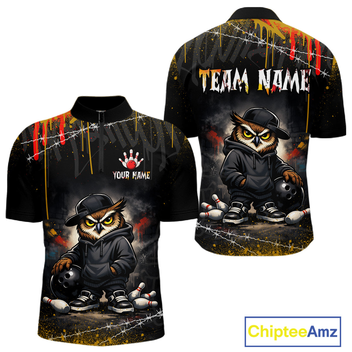 Personalized Owl Bowling Jersey Bowling Team Shirt Polo & 1/4-Zip Bowling Outfit for Men QZT865