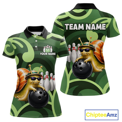 Custom Funny Green Snail Bowling Shirt for Women Bowling League Jersey Bowling Outfit QZT1207