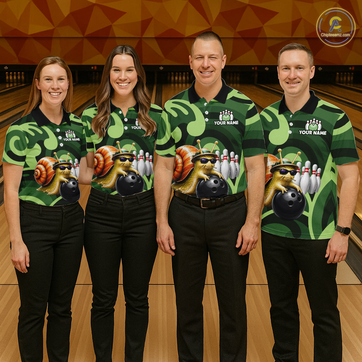 Custom Funny Green Snail Bowling Shirt for Men Bowling League Jersey Bowling Outfit QZT1207