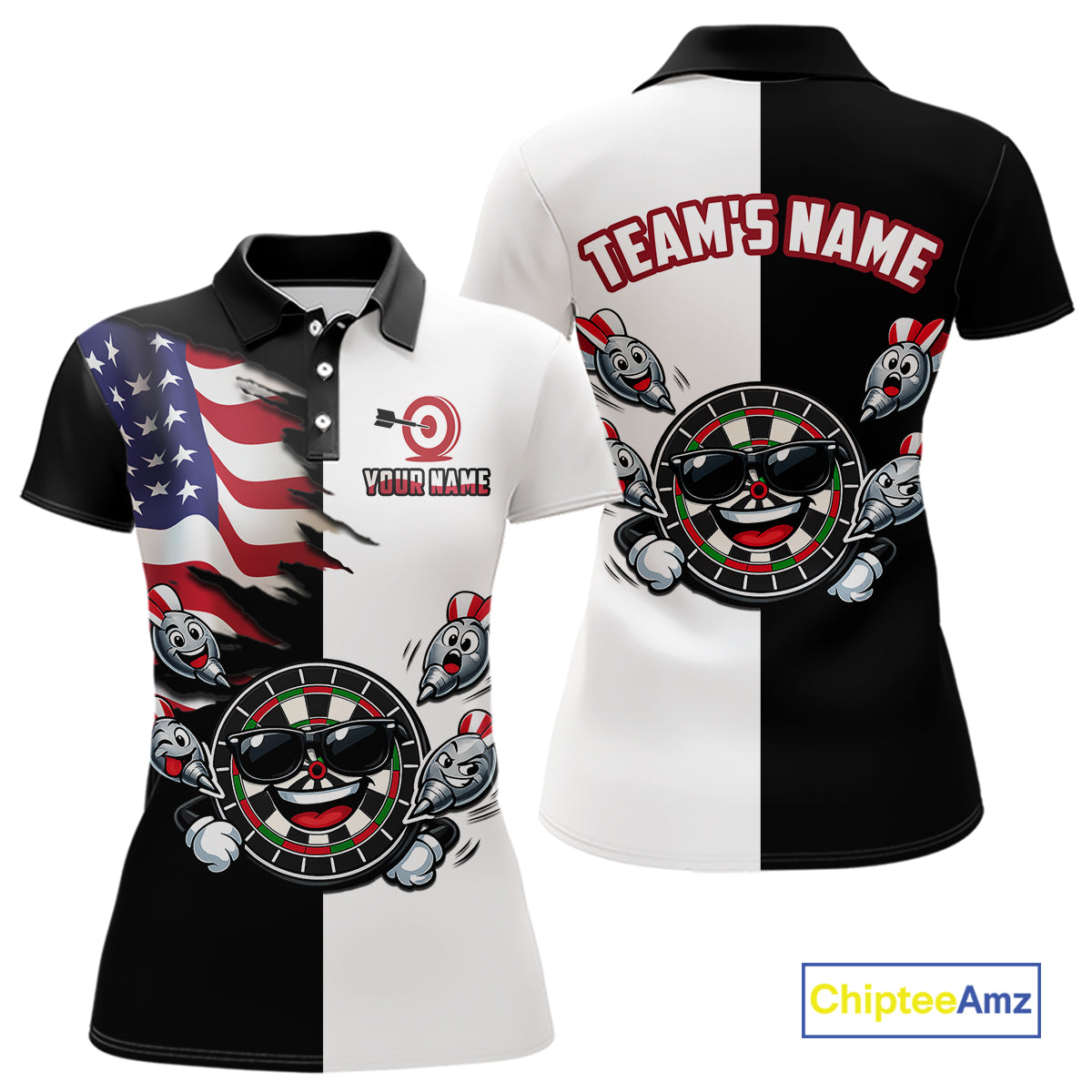Custom Funny Dartboard Shirt for Women American Dart Shirt for Team Polo & 1/4-Zip Dart League DHT5