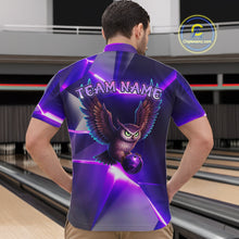 Load image into Gallery viewer, Personalized Purple Neon Owl Bowling Shirt for Men Bowling Jersey Gift for Bowler Polo &amp; 1/4-Zip QZT904