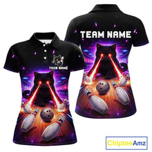 Load image into Gallery viewer, Custom Alien Cat Bowling Team Shirt for Women UFO Bowling League Jersey Polo &amp; Quarter-Zip Bowling Outfit QZT989