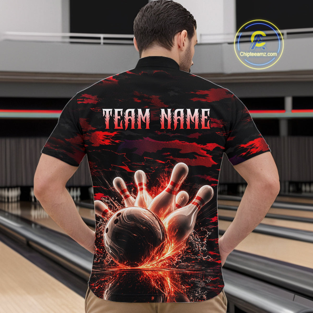 Flame Red Pattern Bowling Shirt for Men Bowling Team Jersey Polo & 1/4-Zip QZT1027