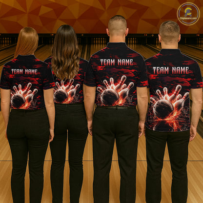 Flame Red Pattern Bowling Shirt for Women Bowling Team Jersey Polo & 1/4-Zip QZT1027