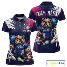 Load image into Gallery viewer, Personalized Funny Bulldog Bowling League Shirt Polo &amp; 1/4 Zip Navy Bowling Jersey for Women QZT910