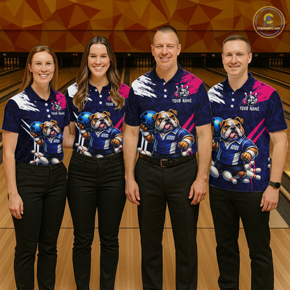 Personalized Funny Bulldog Bowling League Shirt Polo & 1/4 Zip Navy Bowling Jersey for Men QZT910