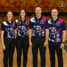 Load image into Gallery viewer, Personalized Funny Bulldog Bowling League Shirt Polo &amp; 1/4 Zip Navy Bowling Jersey for Women QZT910