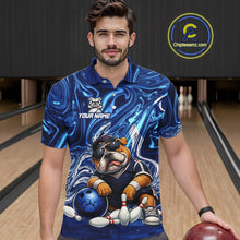 Load image into Gallery viewer, Custom Blue Funny Bulldog Bowling Team Shirt Bowling Jersey Polo &amp; 1/4 Zip Bowling Unisex for Men QZT912