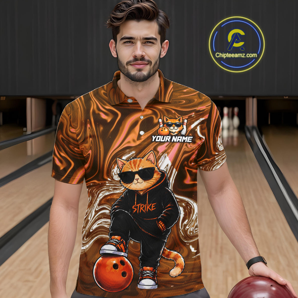 Custom Marble Bowling Shirt Cool Cat Bowling Team Jersey for Men Bowling Outfit QZT1213