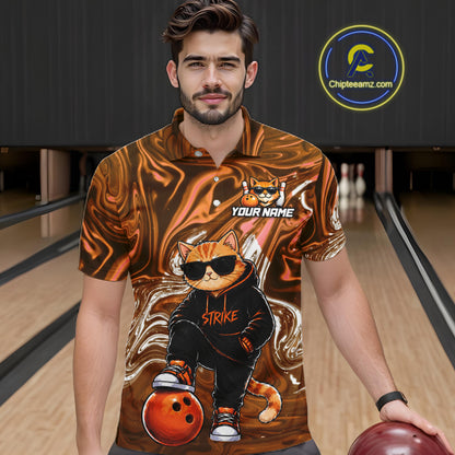 Custom Marble Bowling Shirt Cool Cat Bowling Team Jersey for Men Bowling Outfit QZT1213
