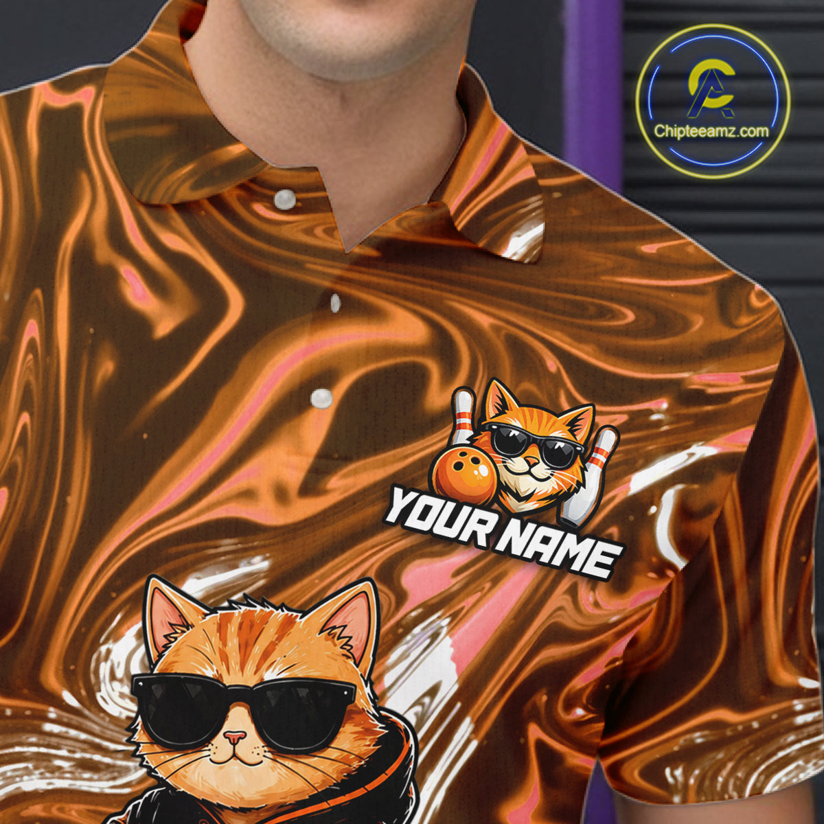 Custom Marble Bowling Shirt Cool Cat Bowling Team Jersey for Men Bowling Outfit QZT1213