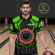 Load image into Gallery viewer, Green Neon Lightning Sunflower Bowling Shirt for Men Custom Team Bowling Polo Bowling Jersey QZT771