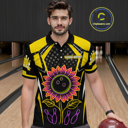 Yellow Neon Lightning Sunflower Bowling Shirt for Men Custom Team Bowling Jersey QZT771