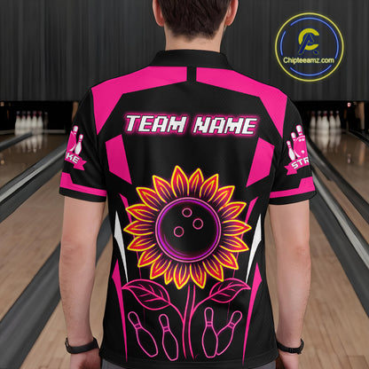 Pink Neon Lightning Sunflower Bowling Shirt for Men Custom Team Bowling Polo Bowling Jersey QZT771