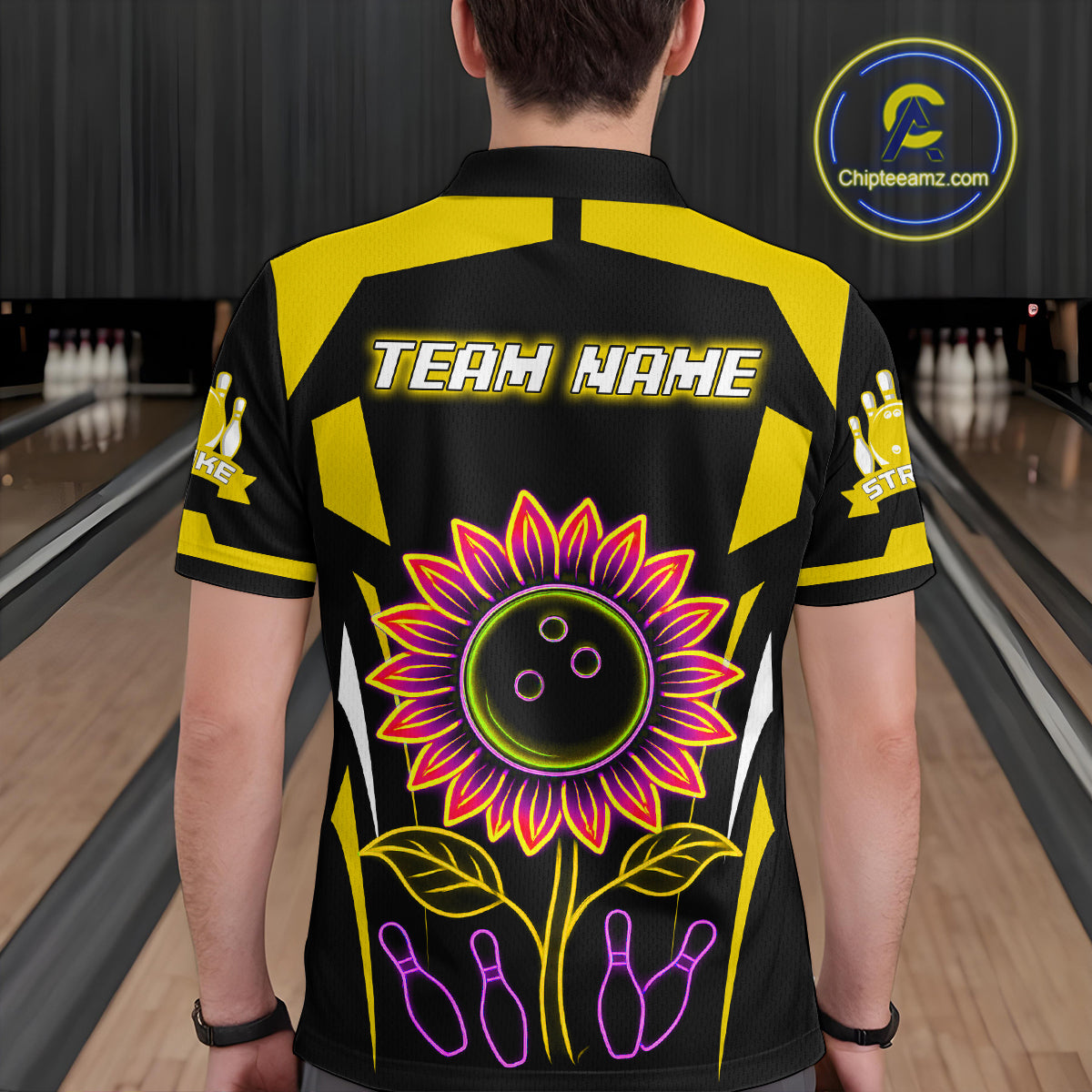 Yellow Neon Lightning Sunflower Bowling Shirt for Men Custom Team Bowling Jersey QZT771