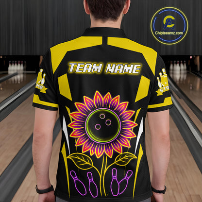 Yellow Neon Lightning Sunflower Bowling Shirt for Men Custom Team Bowling Jersey QZT771