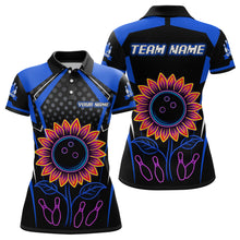 Load image into Gallery viewer, Blue Neon Lightning Sunflower Bowling Shirt for Women Custom Team Bowling Polo Bowling Jersey QZT771