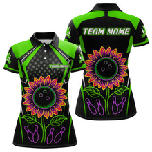 Load image into Gallery viewer, Green Neon Lightning Sunflower Bowling Shirt for Women Custom Team Bowling Polo Bowling Jersey QZT771