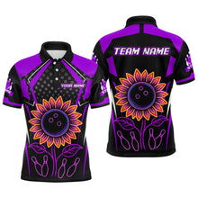 Load image into Gallery viewer, Purple Neon Lightning Sunflower Bowling Shirt for Men Custom Team Bowling Polo Bowling Jersey QZT771