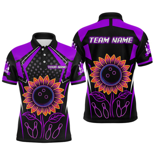 Purple Neon Lightning Sunflower Bowling Shirt for Men Custom Team Bowling Polo Bowling Jersey QZT771