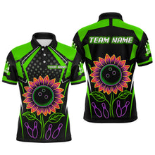 Load image into Gallery viewer, Green Neon Lightning Sunflower Bowling Shirt for Men Custom Team Bowling Polo Bowling Jersey QZT771